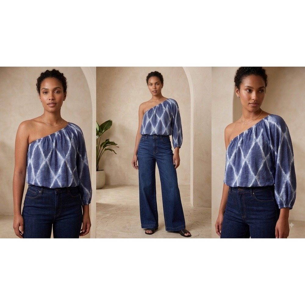 Banana Republic XS Blue Tie Dye Off The Shoulder Blouse Boho Top NWT